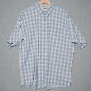 Poncho Shirt Mens XL Blue White Plaid Button Short Sleeve Stretch